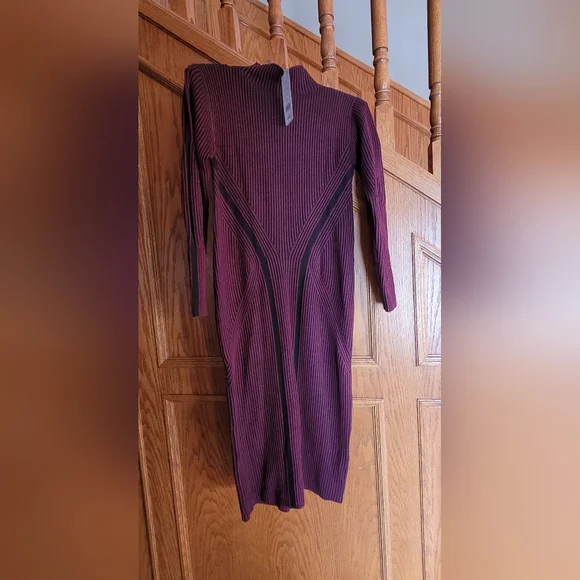 Berry Colored Ribbed Bodycon Dress - Picture 5 of 5